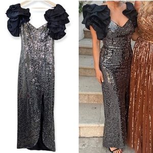 Vintage Ruffled Puff Sleeve Formal Gown